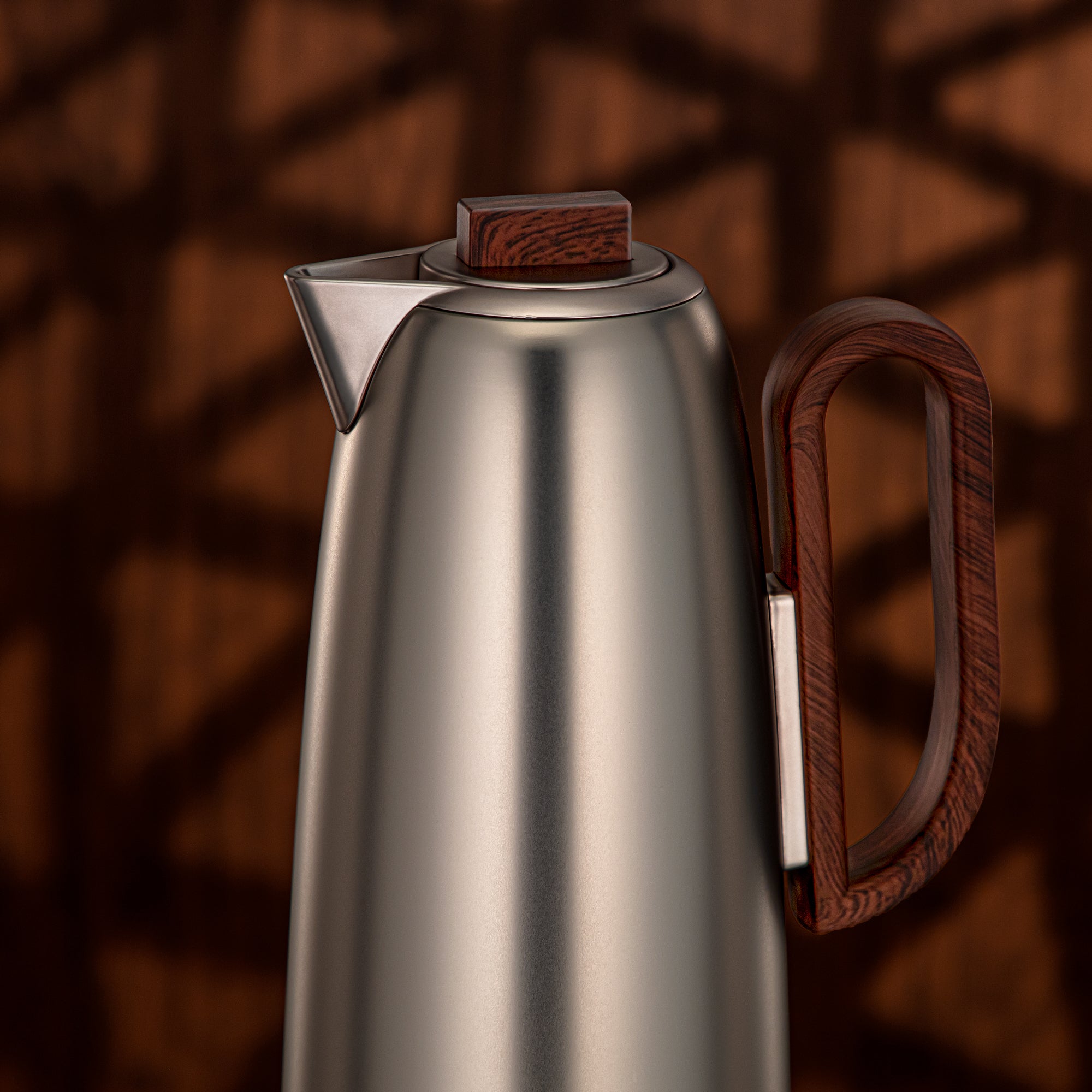 Almarjan Vacuum Flask Set 0.7L & 1L Matt Nickel & Dark Wood