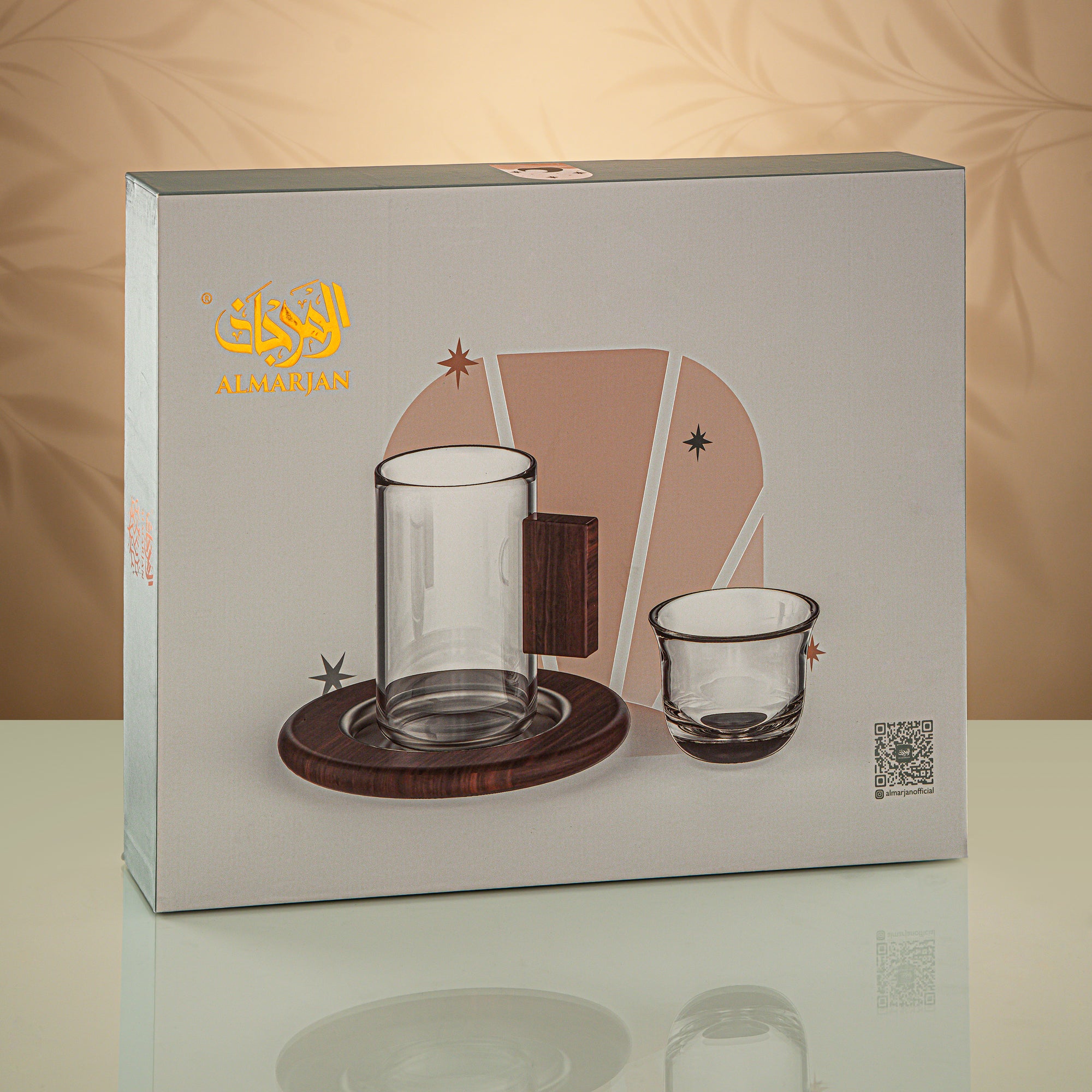 طقم شاي المرجان مكون من 18 قطعة شفاف مع لمسات ذهبية