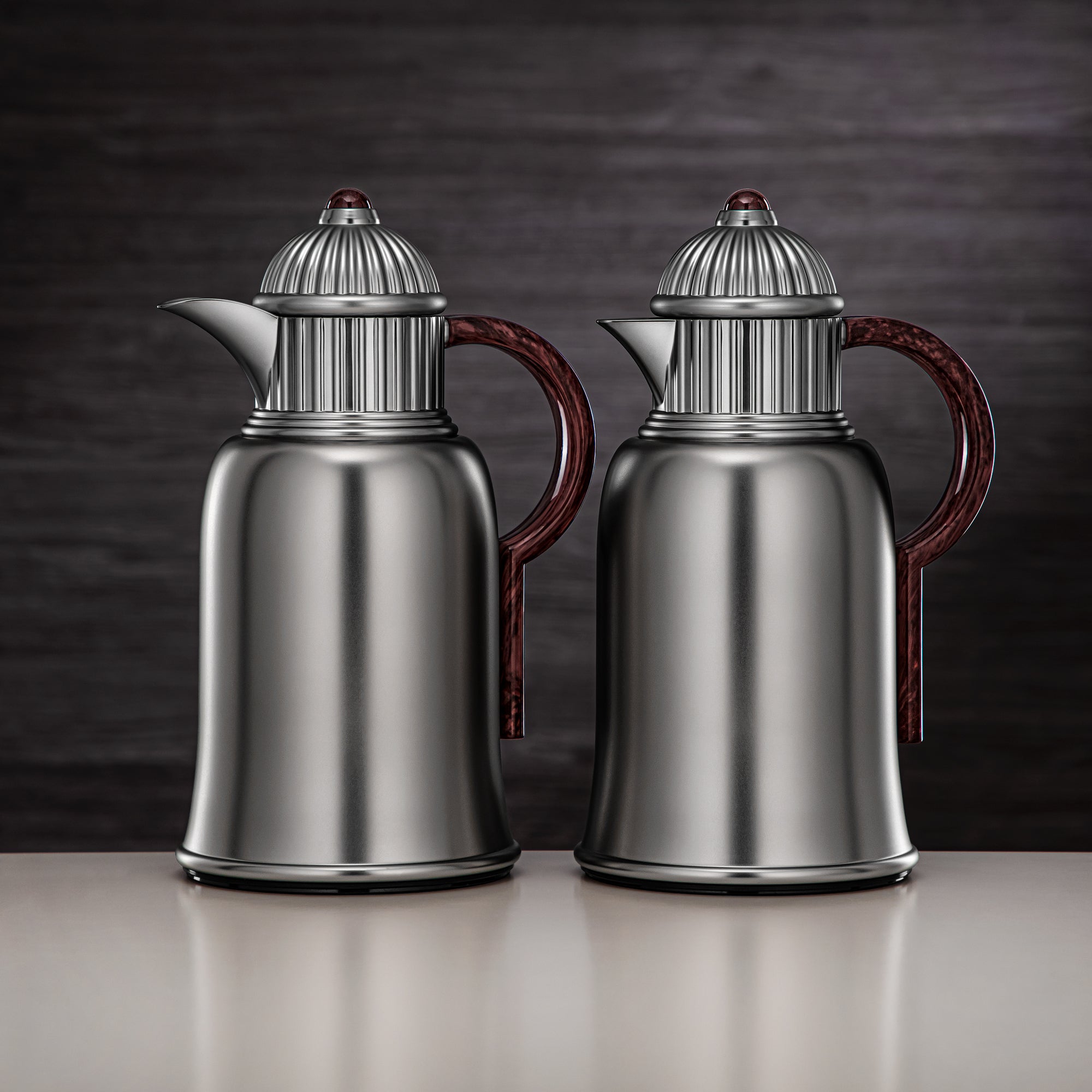 طقم ترامس المرجان 1 لتر + 1 لتر بلمسة نيكل غير لامع وبني داكن