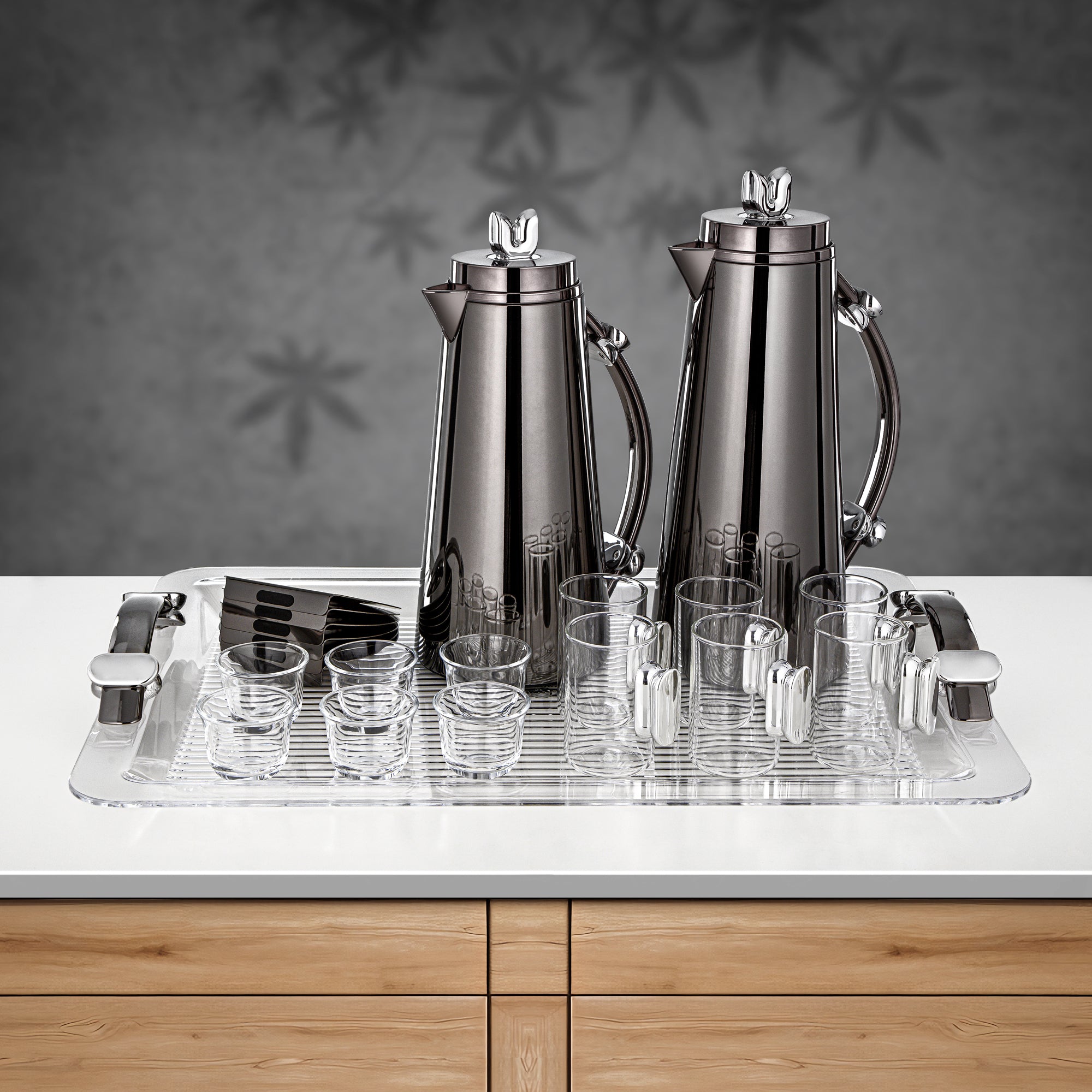 Almarjan 21 Pieces Tea & Coffee Set, Gun Black & Silver