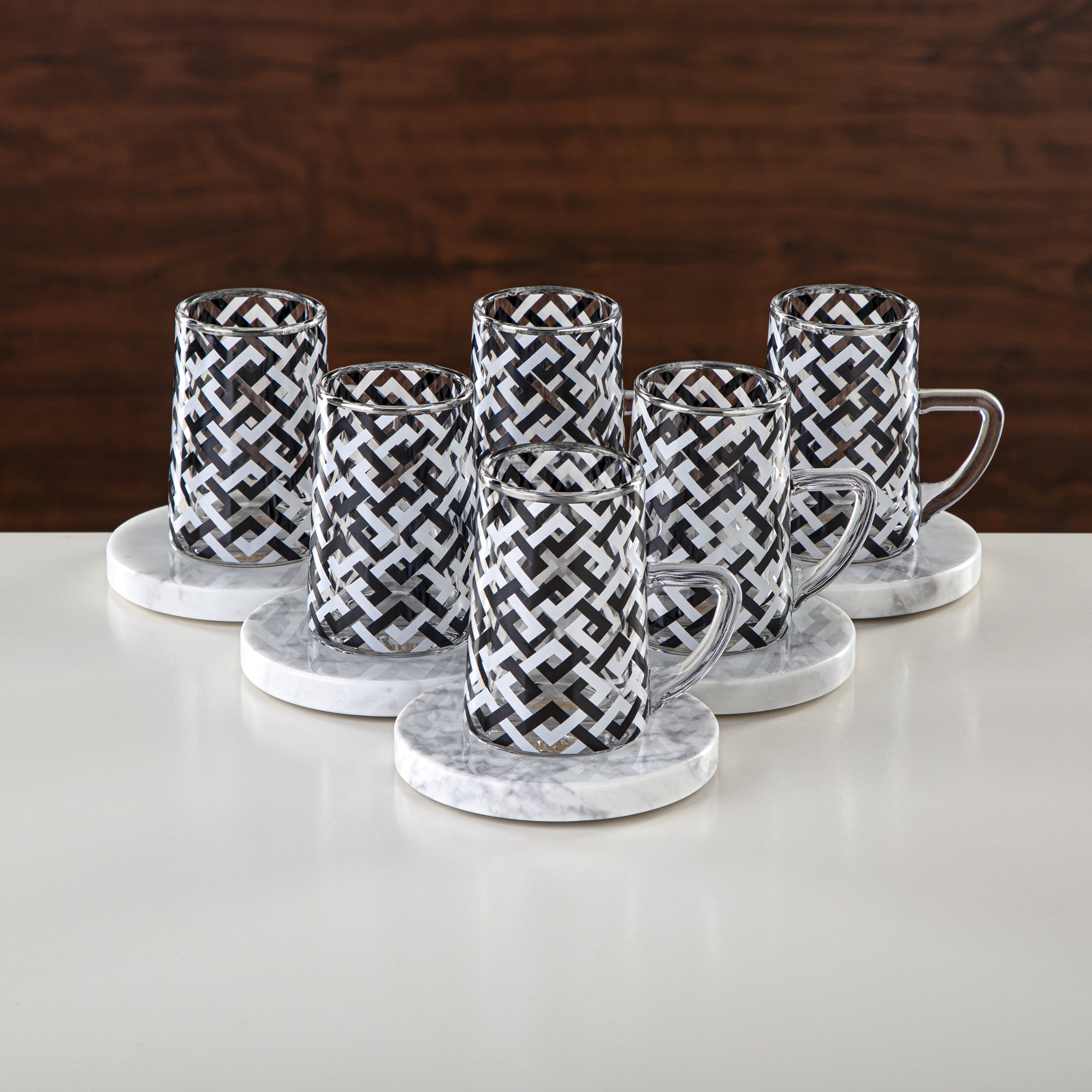 Almarjan Tea & Coffee Set 18 Pieces, Glass & Marble (GLS2630064) - Modern Serveware