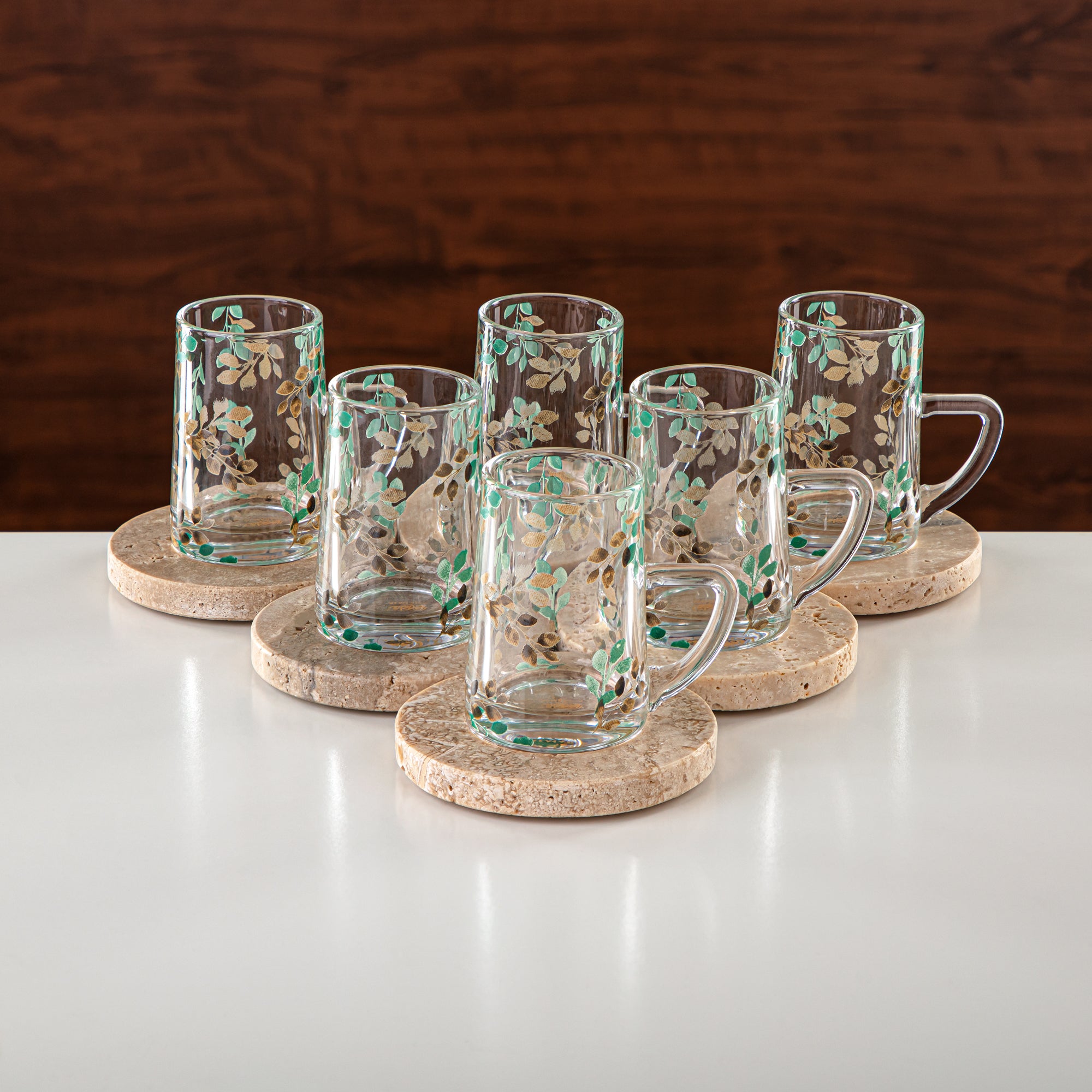 Almarjan Tea & Coffee Set 18 Pieces, Glass & Travertine (GLS2630069) - Modern Serveware