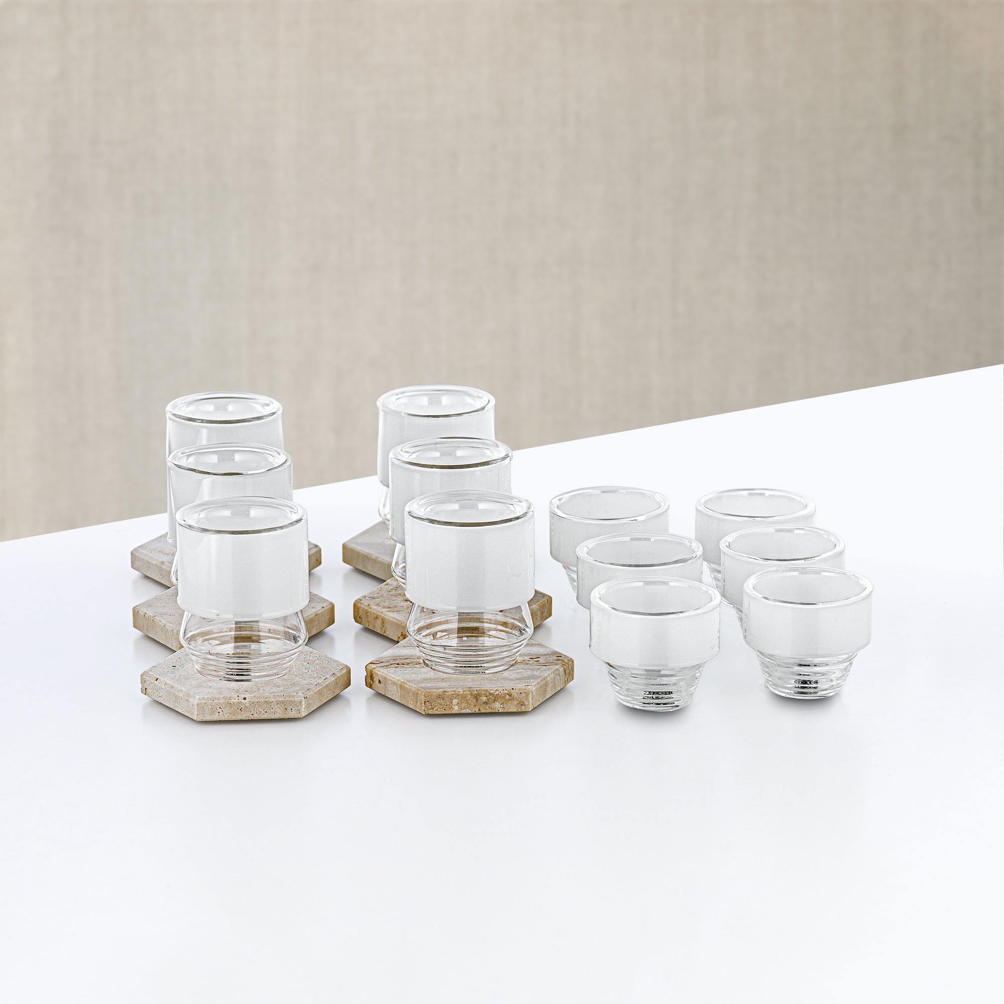 طقم شاي المرجان وقهوة عربية، 18 قطعة من الزجاج والترافرتين