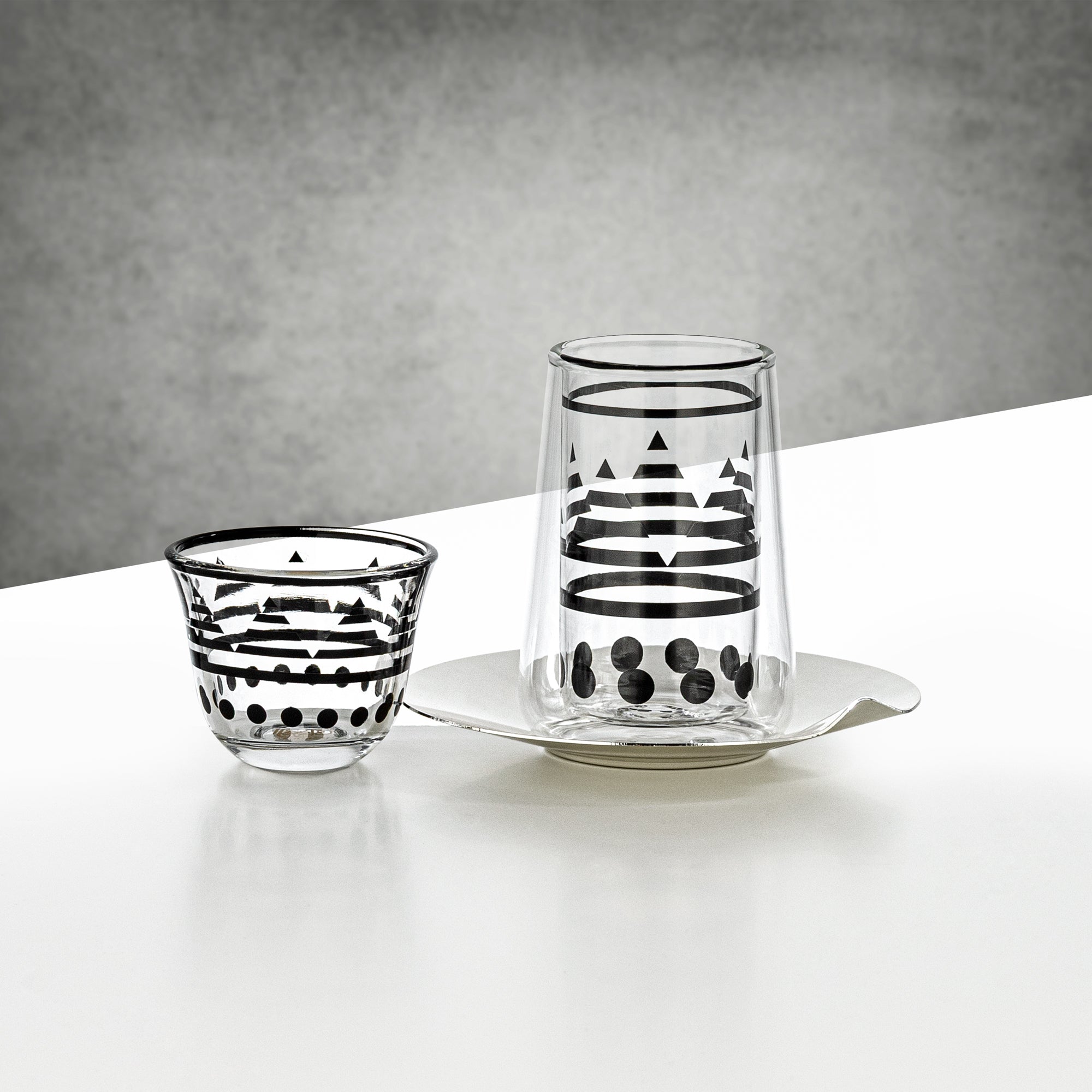 Almarjan Tea & Coffee Glass Set 18 Pieces Clear with Black Pattern