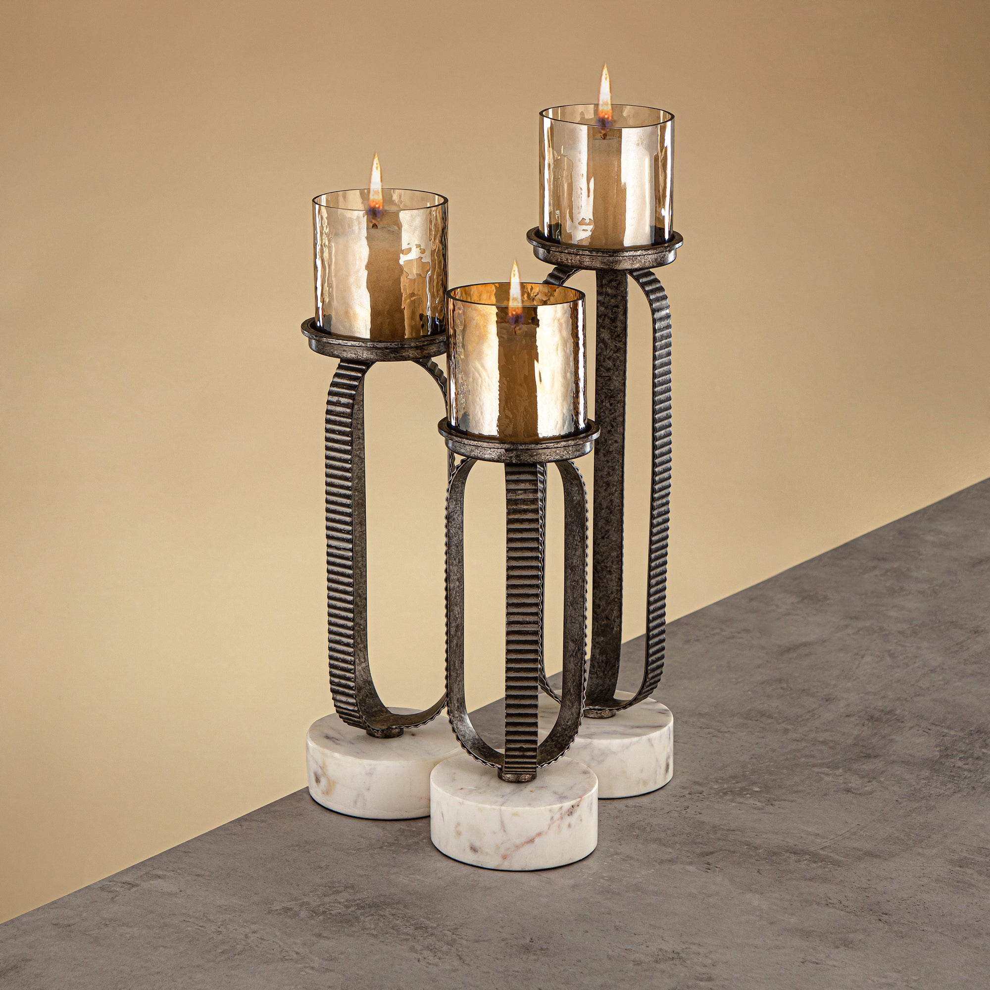 Almarjan Pillar Candle Holder 39cm Rustic Silver