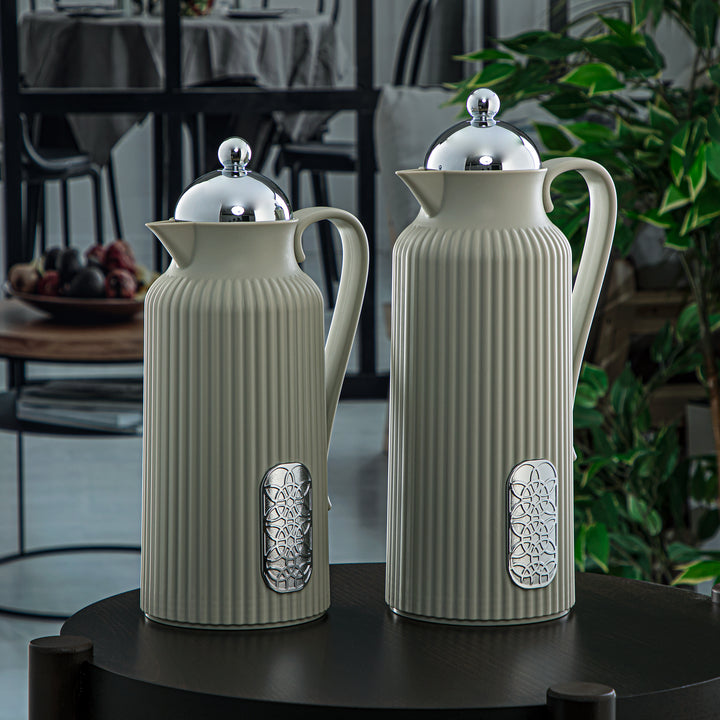 Almarjan 2 Pieces Vacuum Flask Set Soft Grey & Silver - GT105-070/100 SG/C