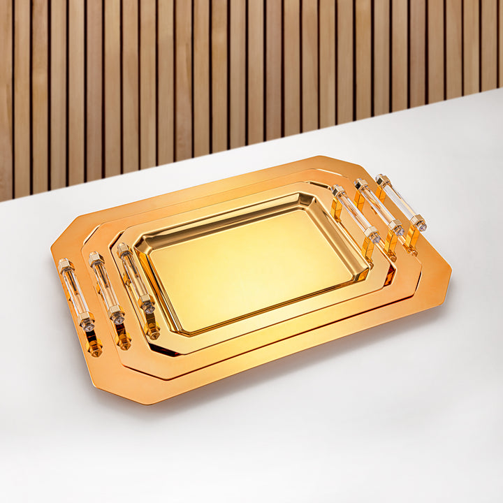 Almarjan 3 Pieces Serving Tray Set Gold - HT2308001