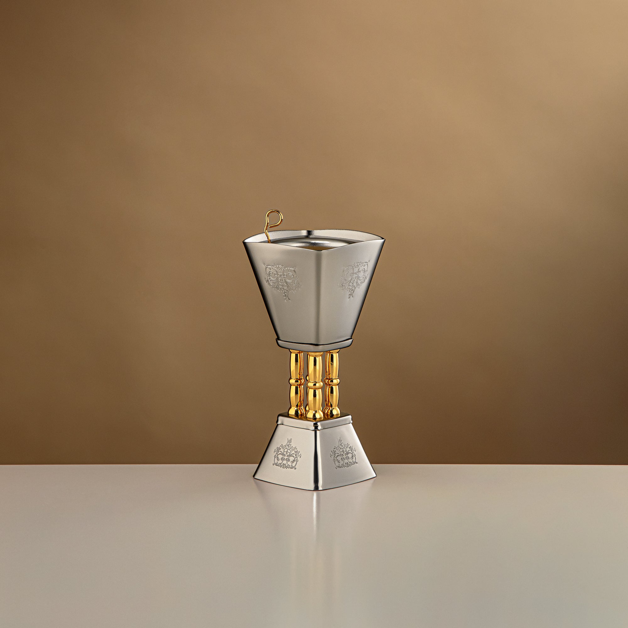 Almarjan 18 CM Incense Burner Matte Nickel & Gold - HT2506078