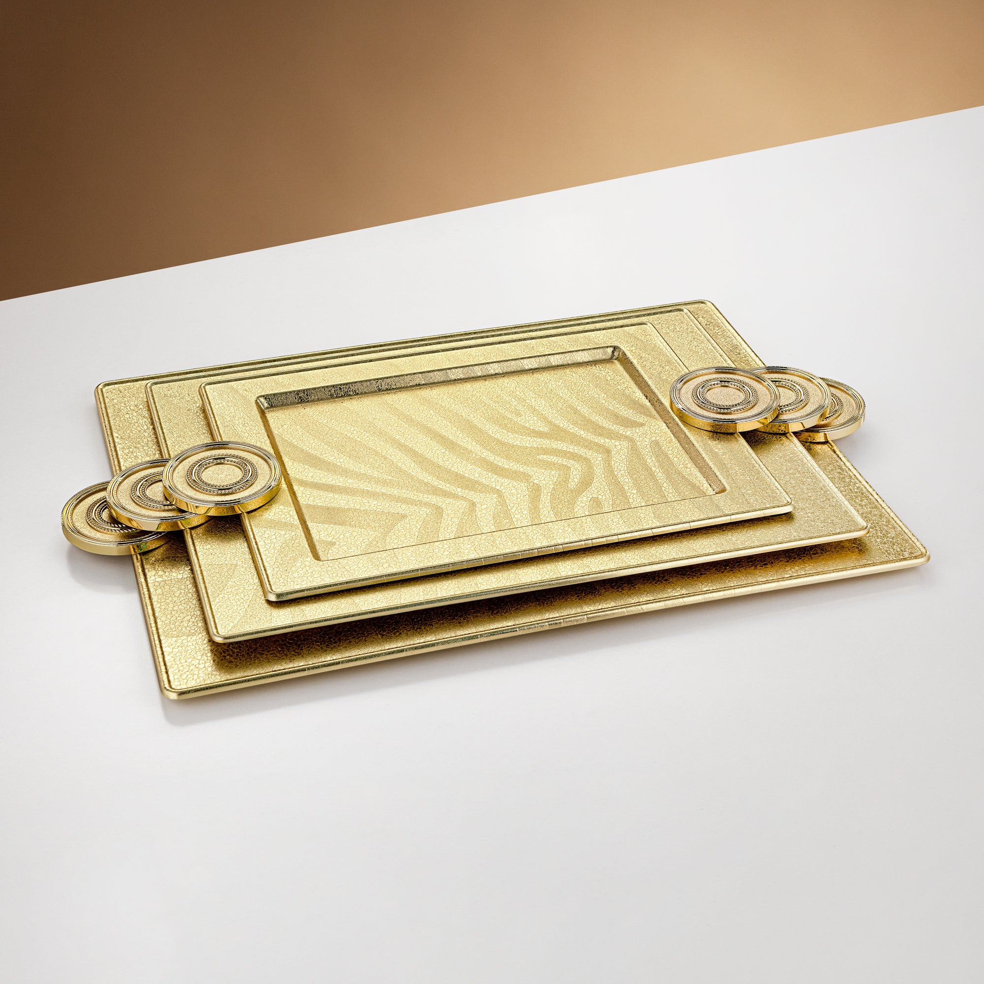 Almarjan Serving Tray Set Brass Crackle (3 Pieces)