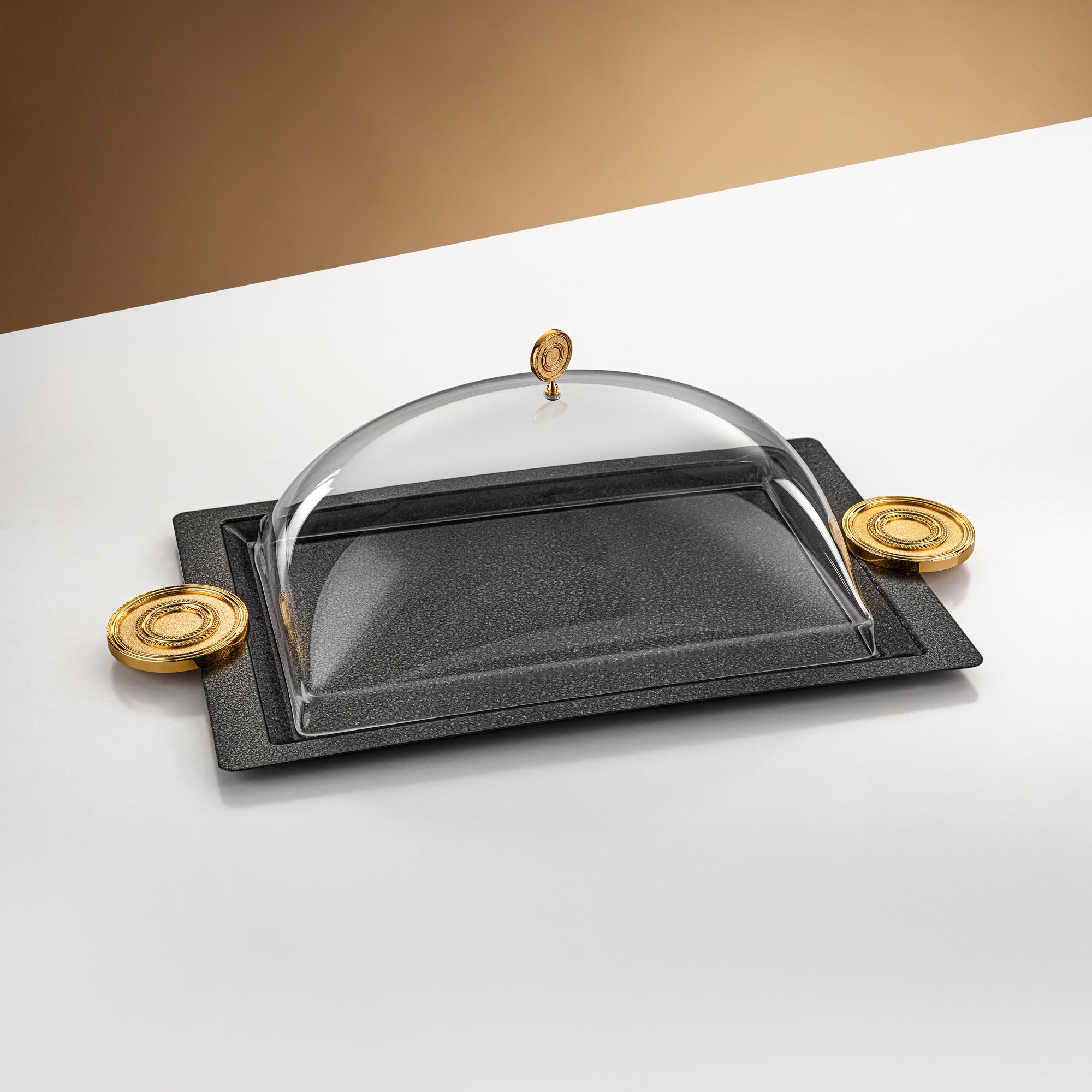 Almarjan Serving Tray with Cover 53 cm Black & Gold Crackle