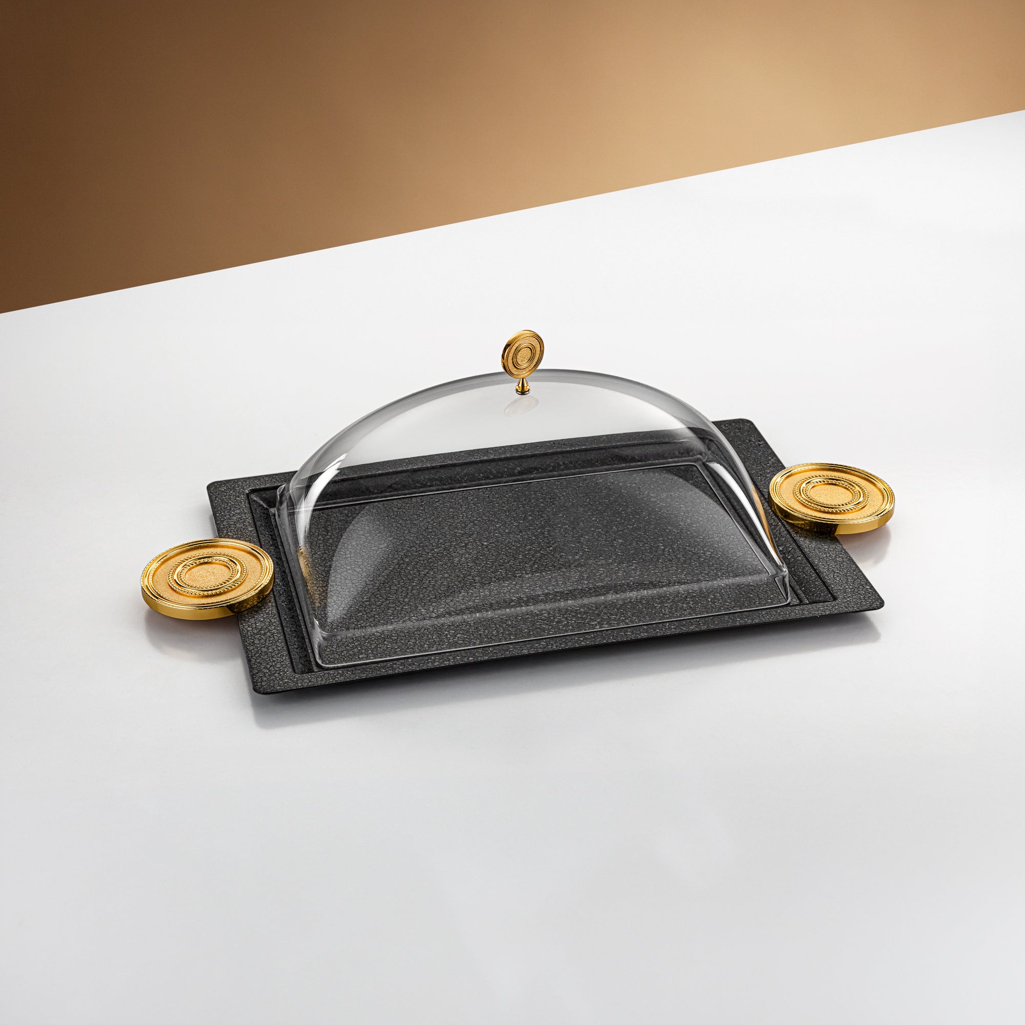 Almarjan Serving Tray with Cover 49 cm Black & Gold Crackle