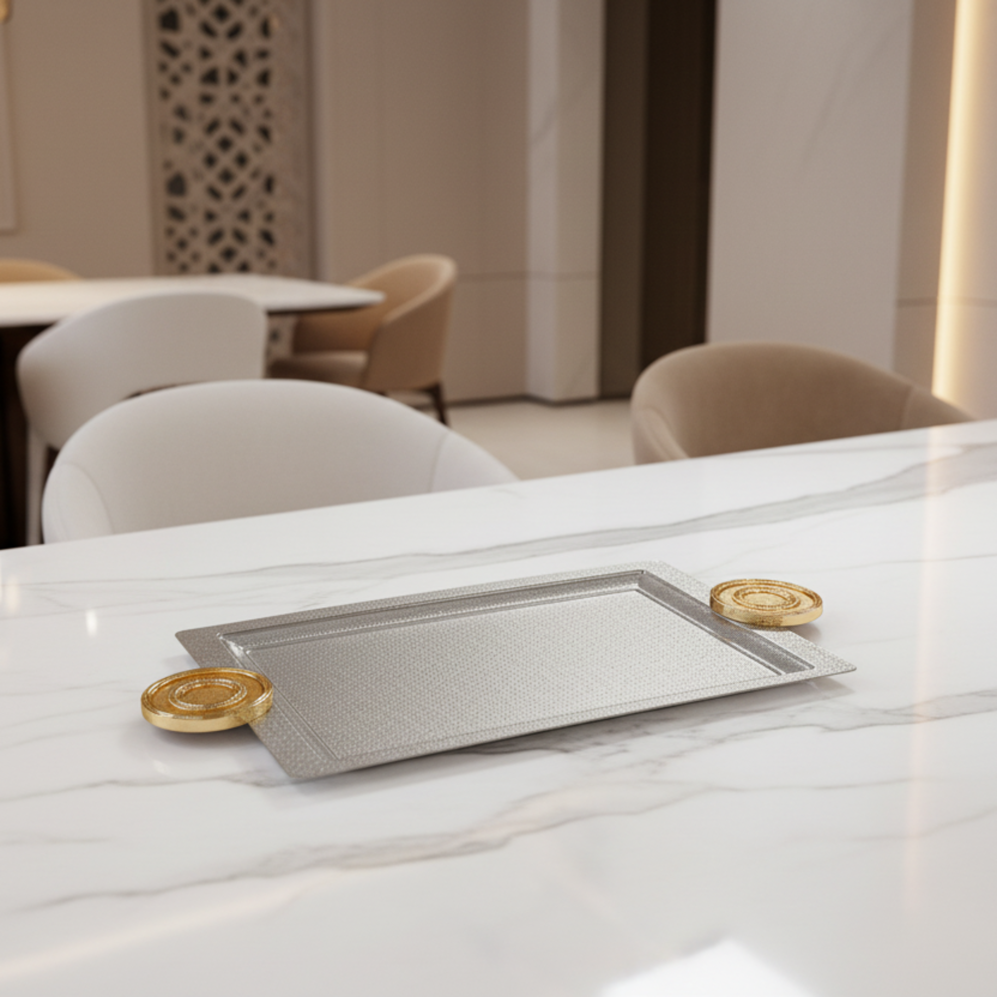 صينية تقديم المرجان ٤٩ سم فضي وذهبي بتصميم متشقق