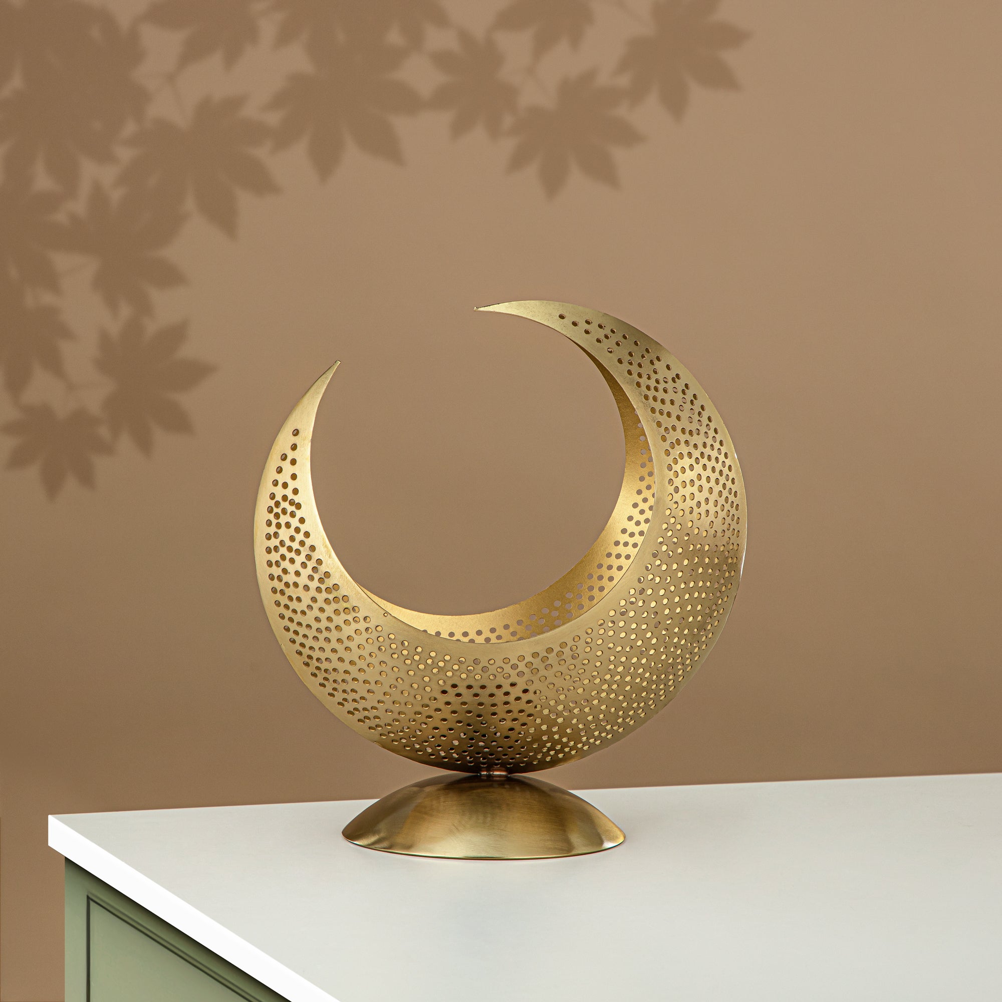 Almarjan Moon Tealight Holder, 24CM, Matt Gold (MD-3038 A) - Ramadan Decoration