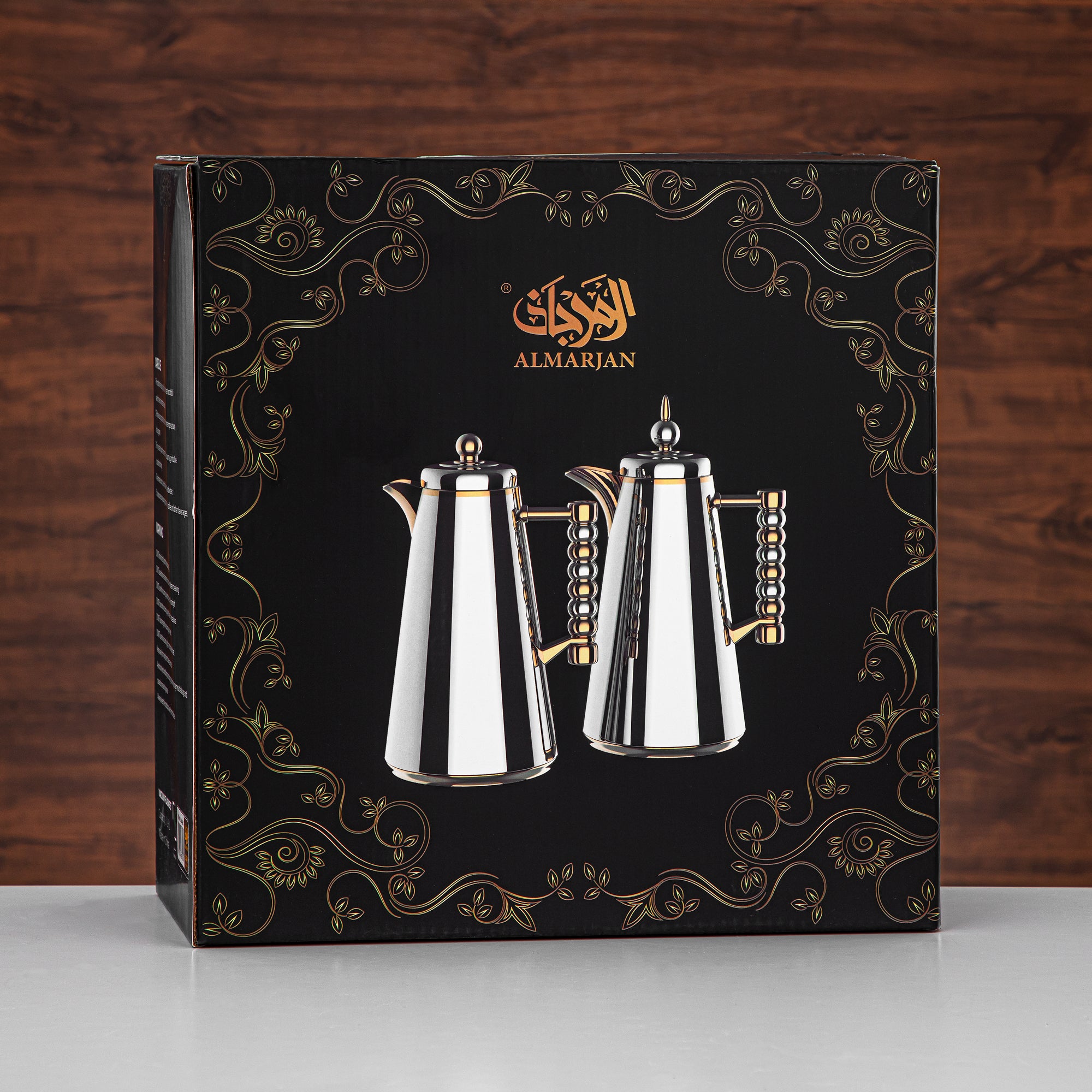 ألمرجان طقم ترامس زر ضغط 1 لتر + 1 لتر فضي وذهبي (SJ42-SCG) - زجاجة شاي وقهوة
