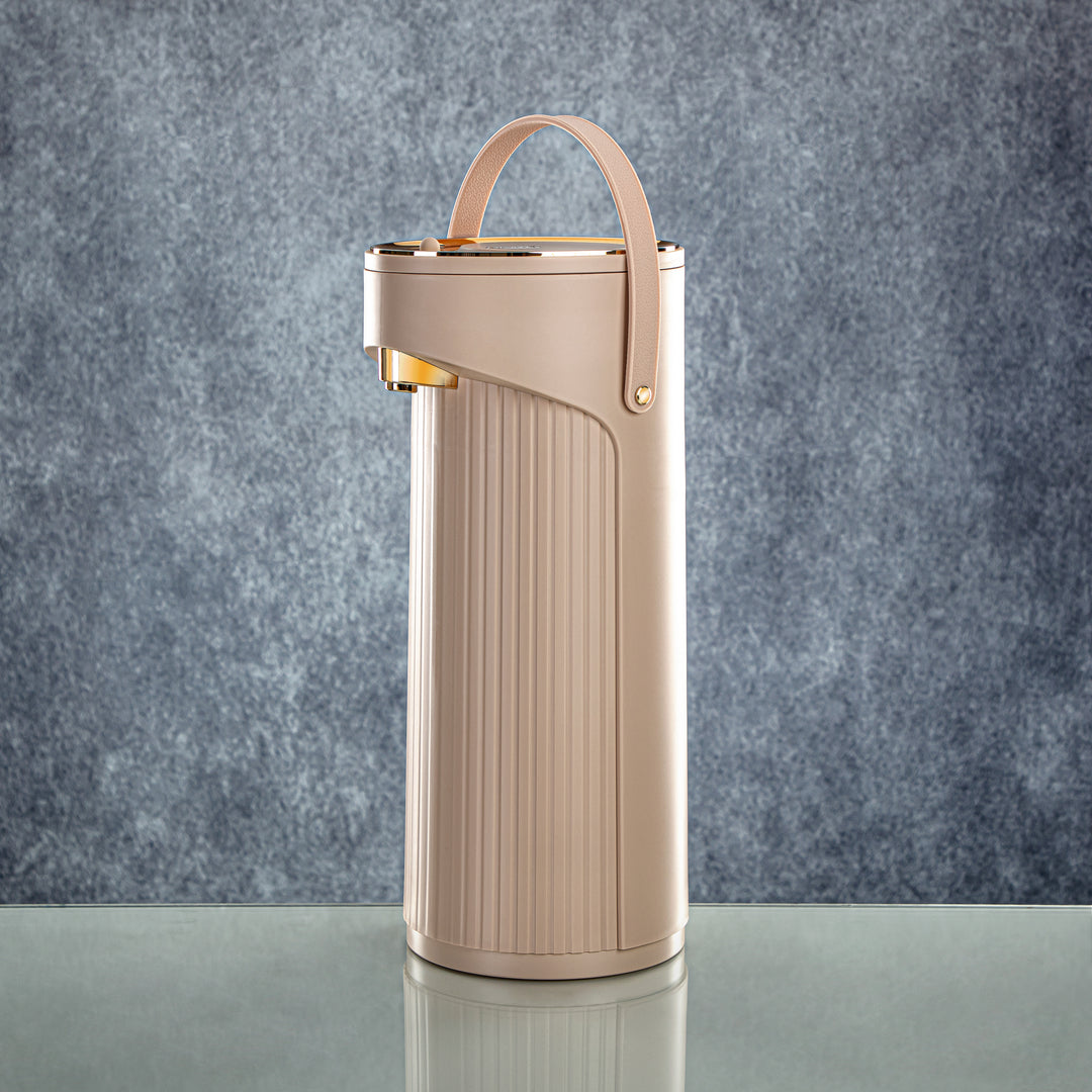 Almarjan 2.2 Liter Pump Vacuum Flask Beige & Gold - SM-2417A-220 BG/G