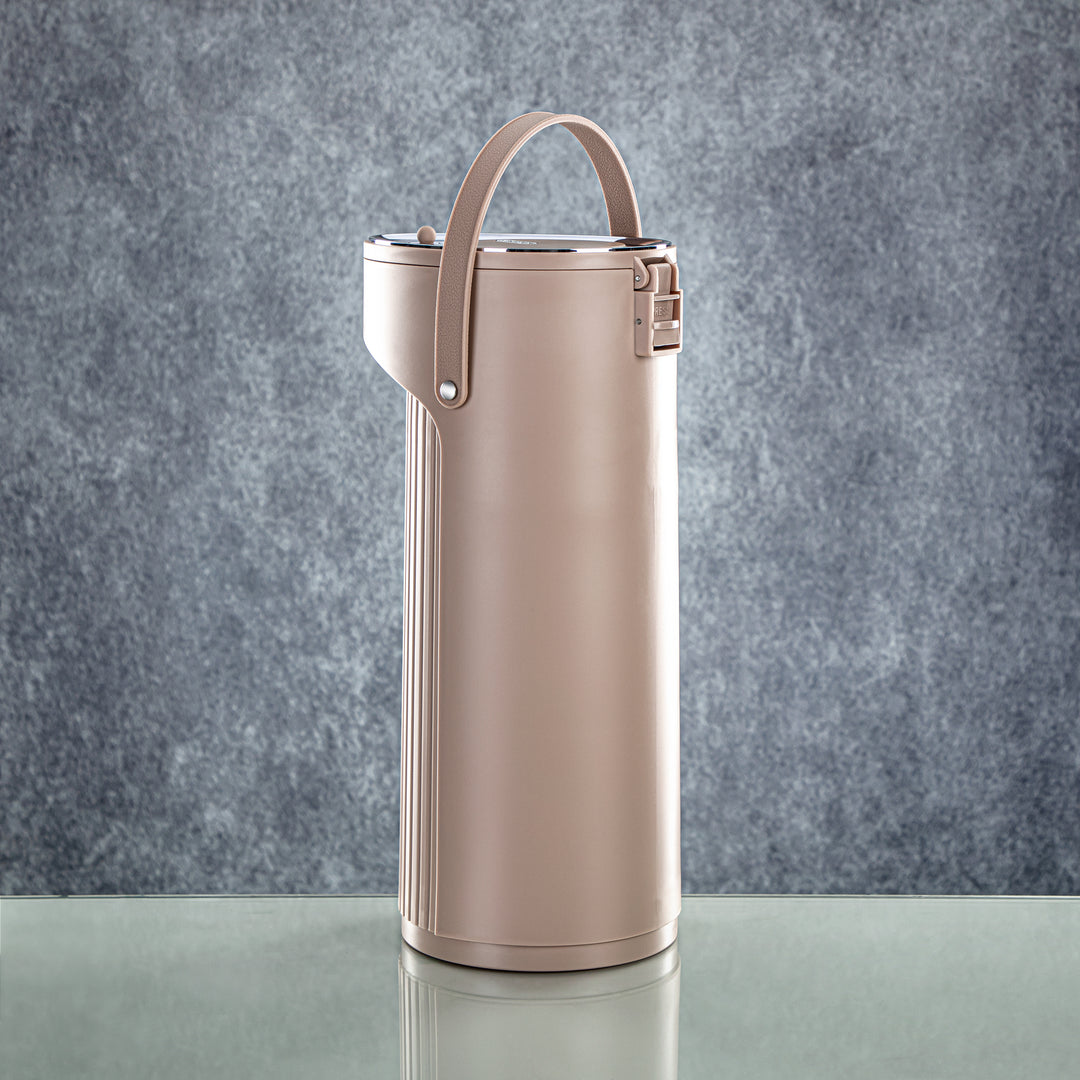 Almarjan 2.2 Liter Pump Vacuum Flask Light Brown & Silver - SM-2417A-220 LBR/C