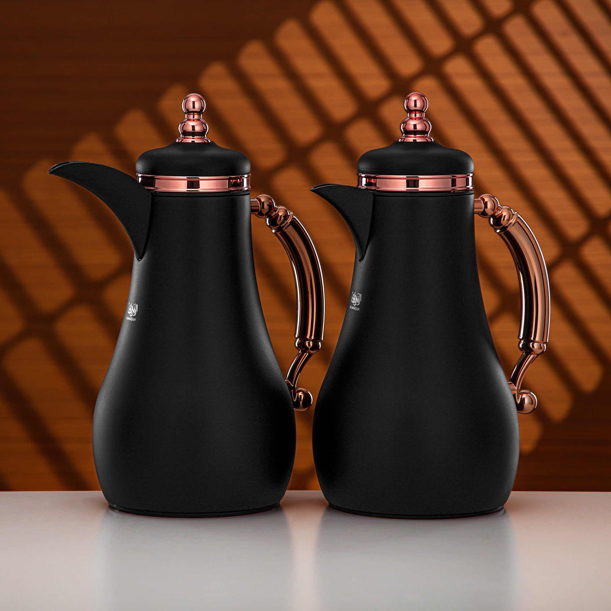 Almarjan Vacuum Flask Set 1L + 1L Matt Black & Rose Gold