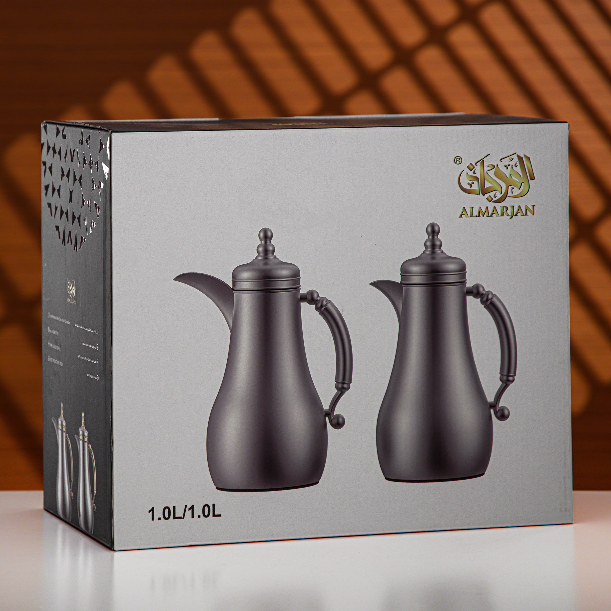 Almarjan Vacuum Flask Set 1L + 1L Matt Black & Rose Gold