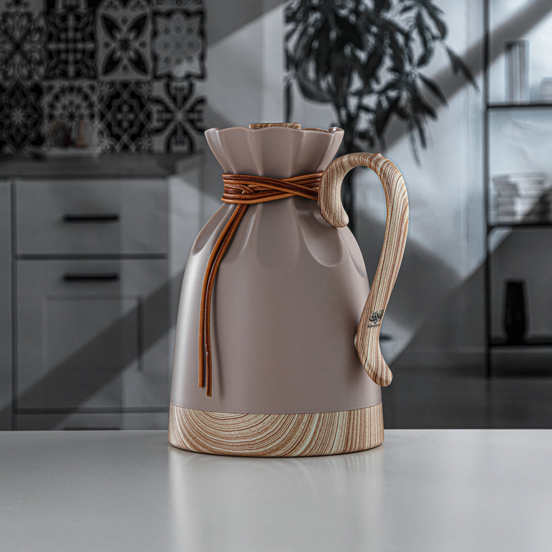 Almarjan 1 Liter Vacuum Flask Light Brown & Wood - SM-2D932-100 LBR/W