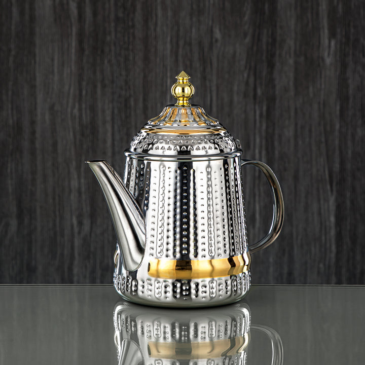 Almarjan 48 Ounce Barari Collection Stainless Steel Teapot Silver & Gold - STS0013058