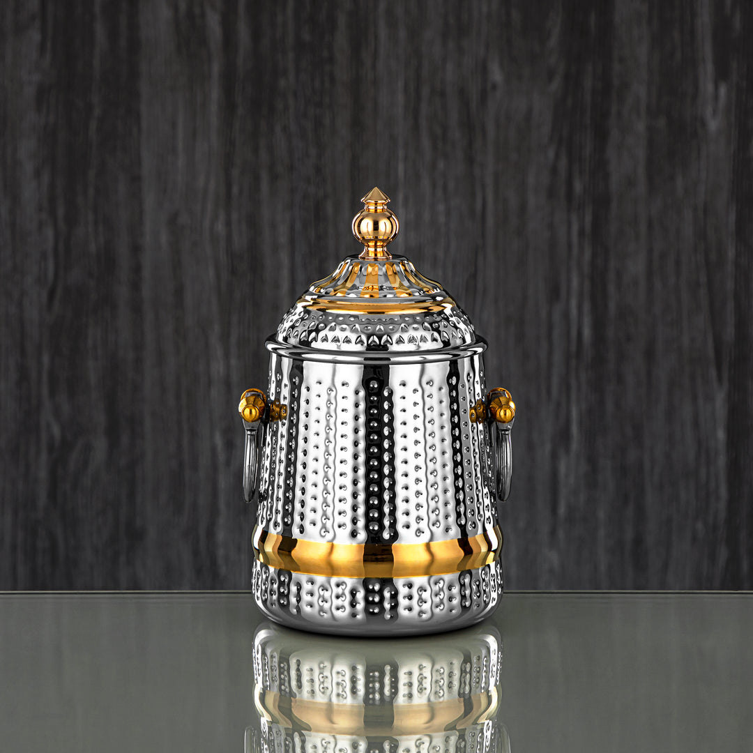 Almarjan 35 Ounce Barari Collection Stainless Steel Canister Silver & Gold - STS0013066
