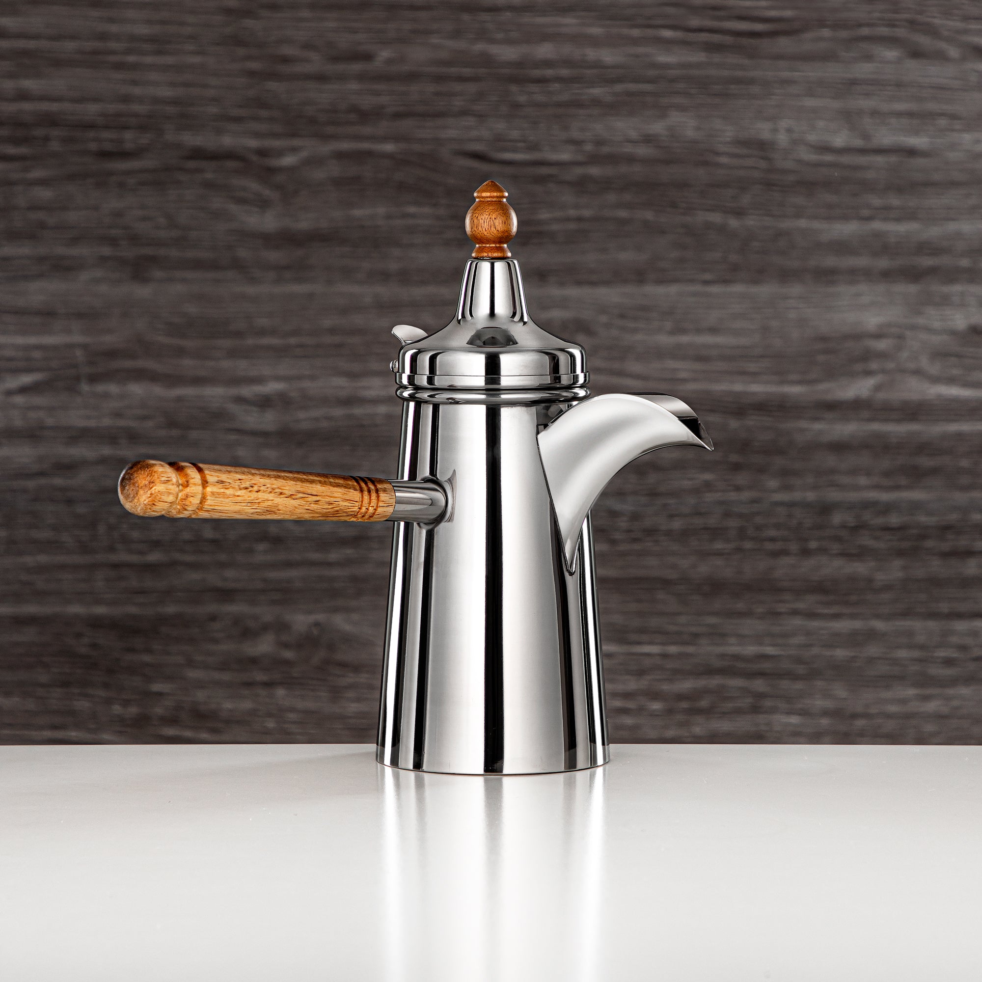 Almarjan Coffee Warmer Stainless Steel 24oz – Barari (Wooden Handle)