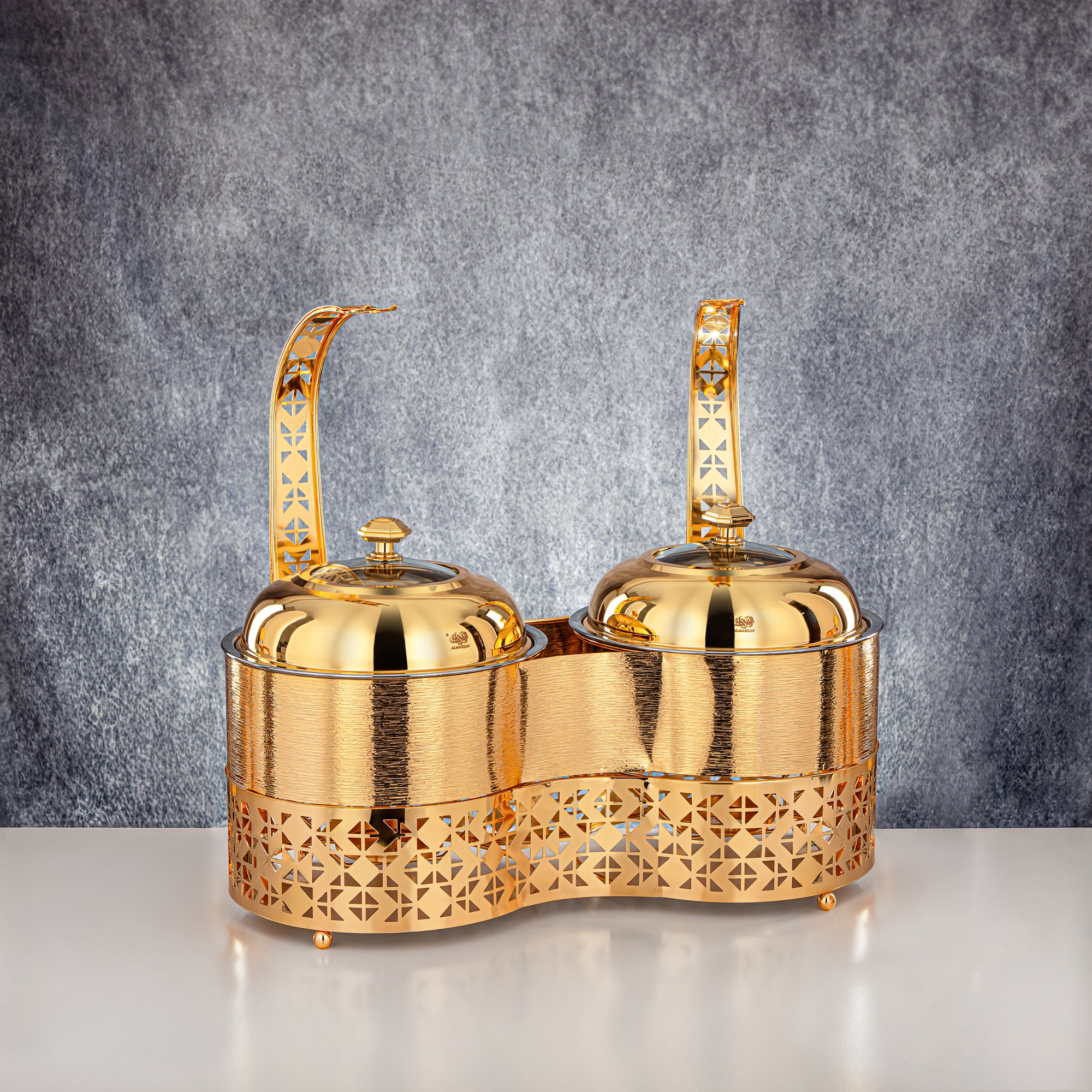 المرقجان 2000 مل + 2000 مل طبق تدفئة مزدوج ذهبي - STS0013344