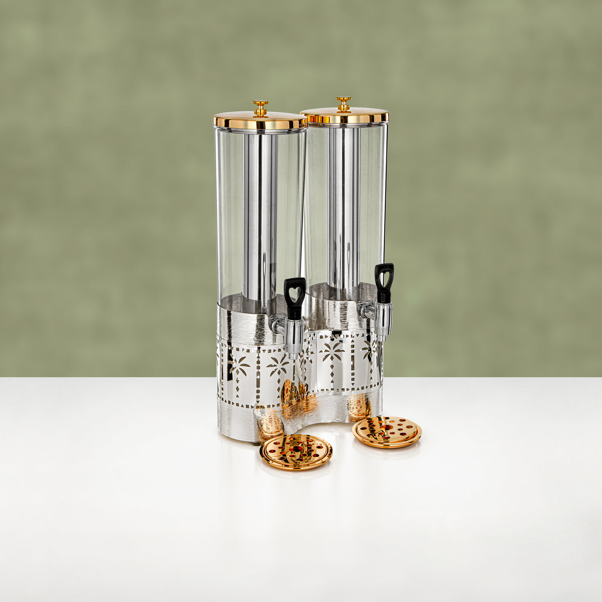 Almarjan Double Juice Dispenser 3 L & 3 L, Brushed Silver & Gold