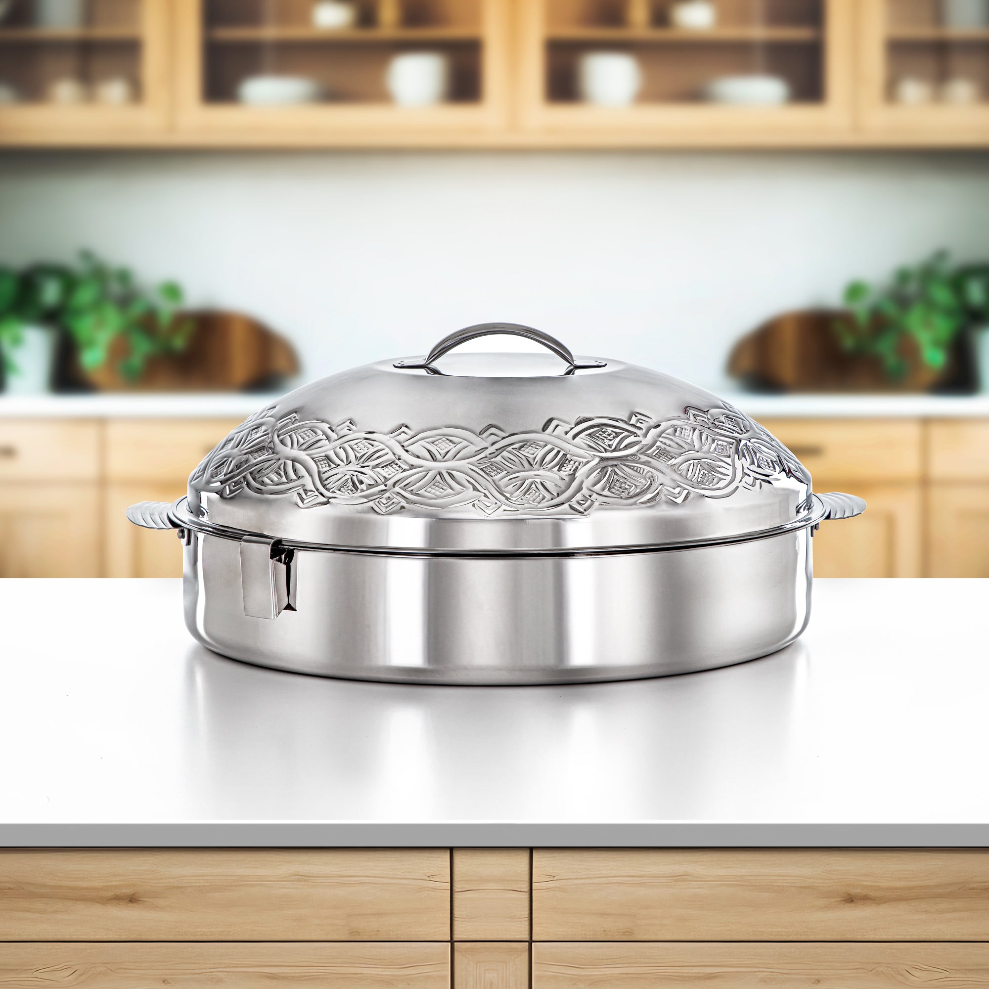 Almarjan 50 CM Marmar Stainless Steel Oval Hot Pot Silver - H24M3