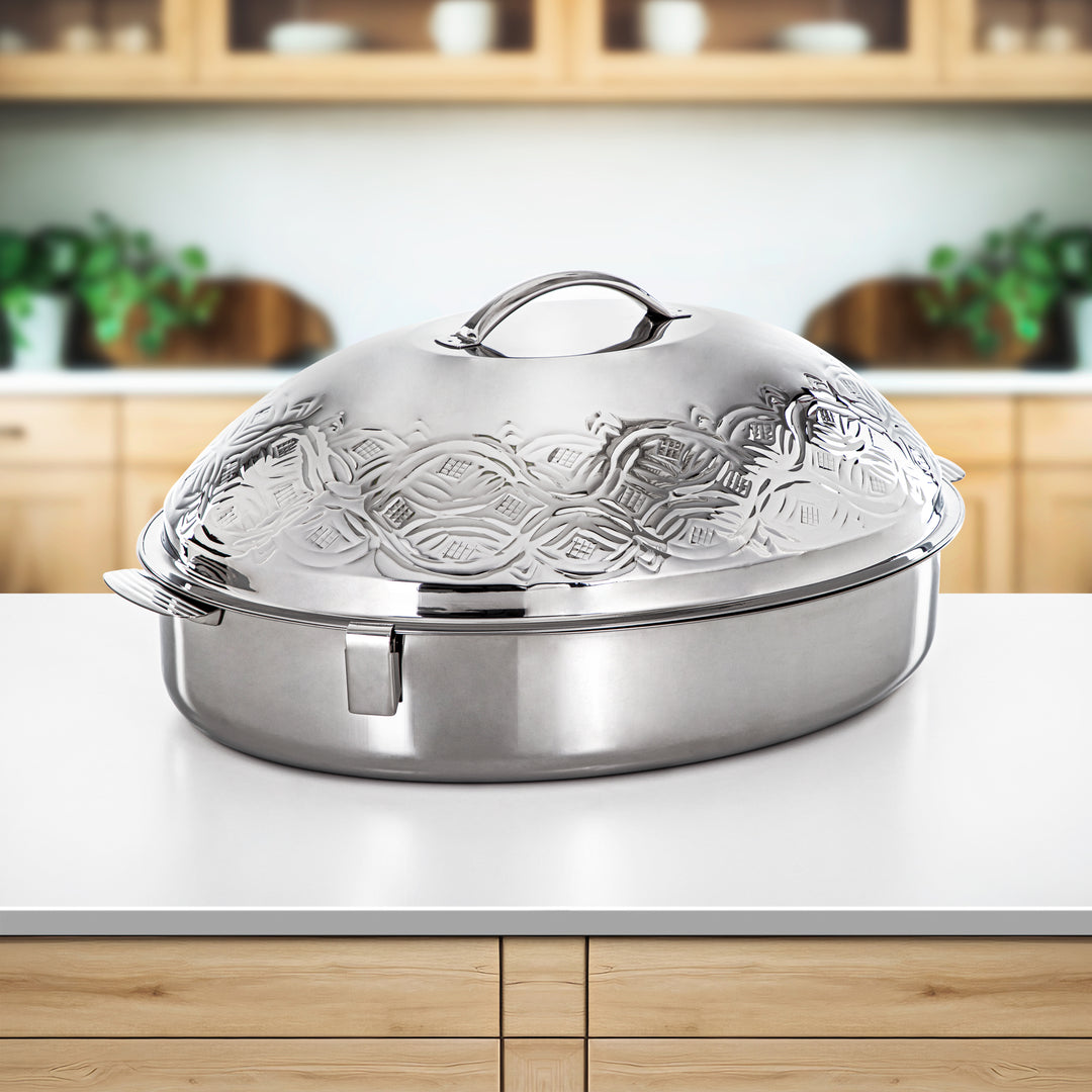 Almarjan 60 CM Marmar Stainless Steel Oval Hot Pot Silver - H24M3