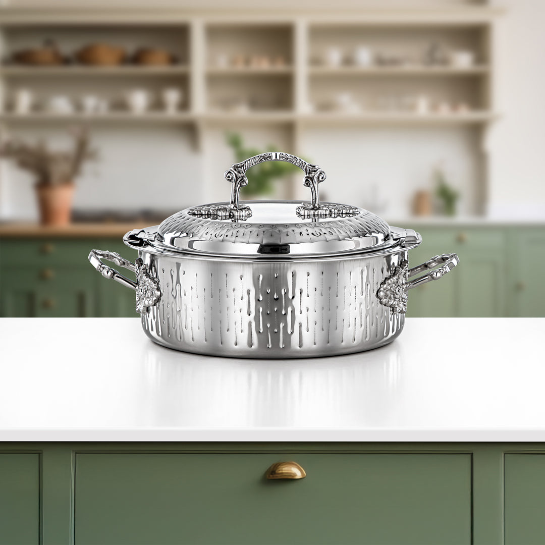 Almarjan Hot Pot Stainless Steel, Silver, Brass Handle 25CM (H25M00) - Areej Collection, Ramadan & Eid