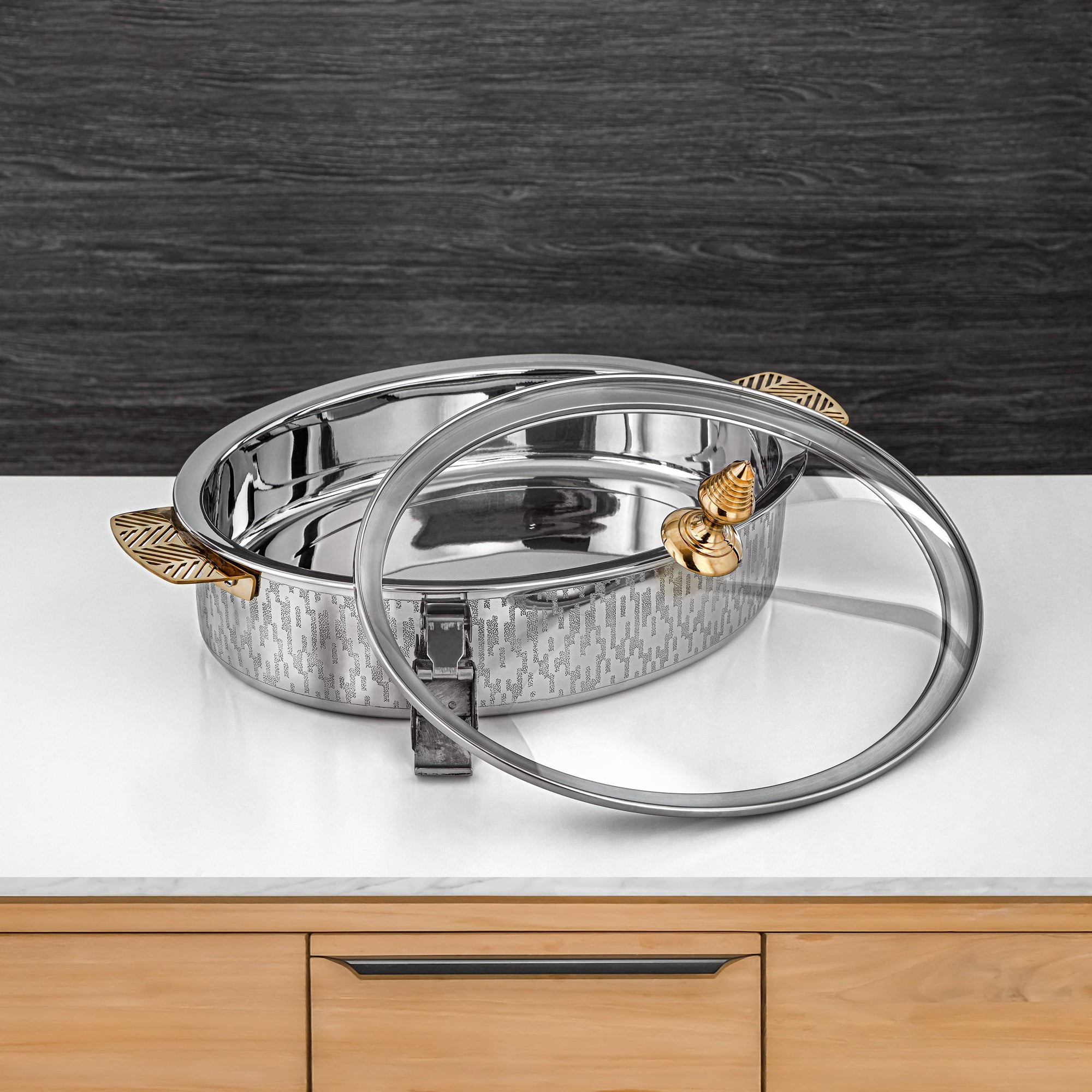 Almarjan Mandi Collection Hot Pot 35cm Silver & Gold