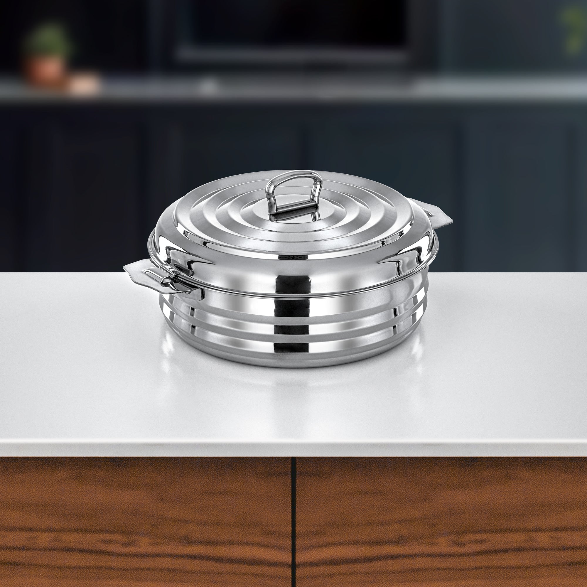 طقم حرارات المرجان حنان ستانلس ستيل 25 سم 30 سم 35 سم فضي بلمعة مرآة معزول STS0293741