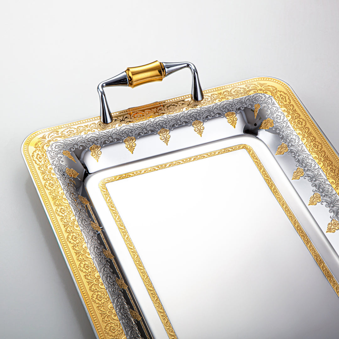 Almarjan 40 CM Teresa Collection Stainless Steel Serving Tray Silver & Gold - STS2051216