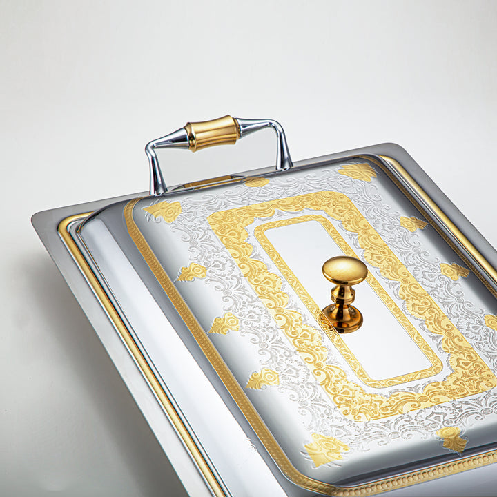 Almarjan 40 CM Teresa Collection Stainless Steel Rectangle Serving Tray With Cover Silver & Gold - STS2051220