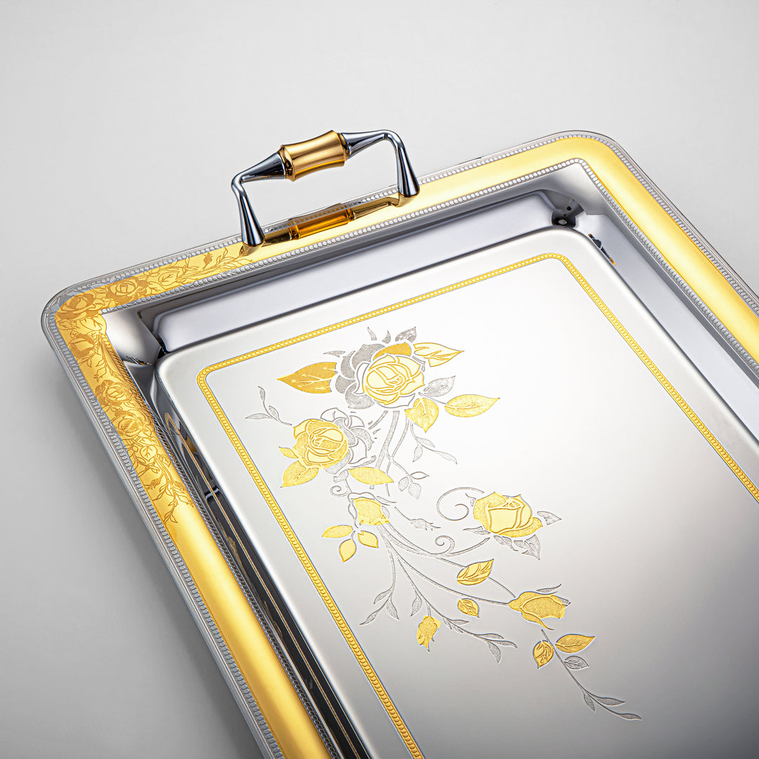 Almarjan 50 CM Lea Collection Stainless Steel Serving Tray Silver & Gold - STS2051258