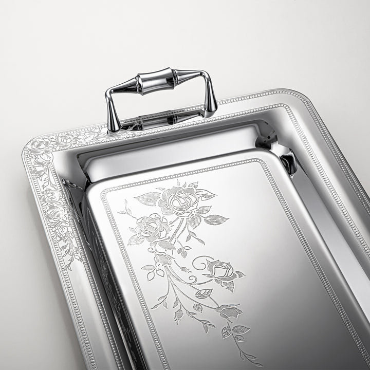 Almarjan 40 CM Lea Collection Stainless Steel Serving Tray Silver - STS2051266