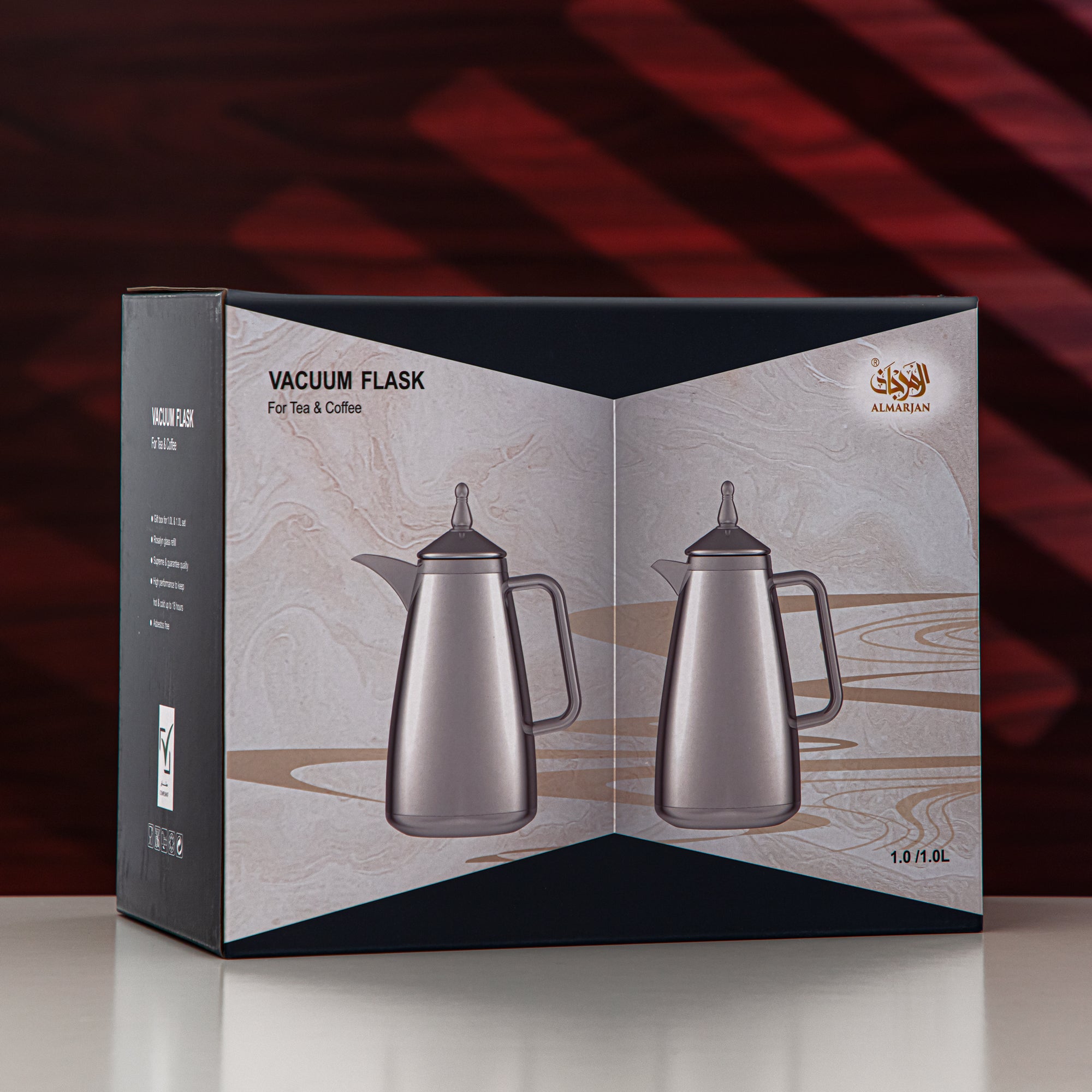 Almarjan Vacuum Flask Set 1L + 1L White & Silver