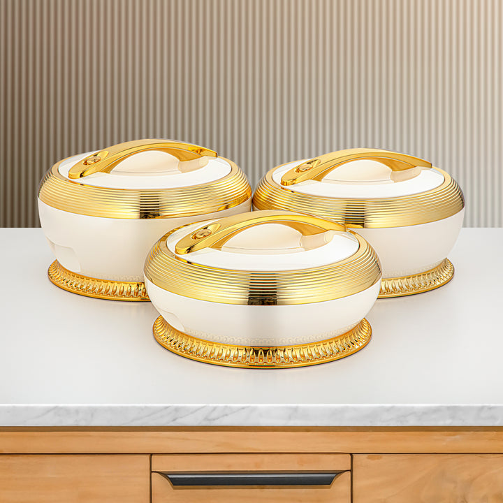 Almarjan 3 Pieces Plastic Hot Pot Set Pearl White & Gold - ZG PW/G