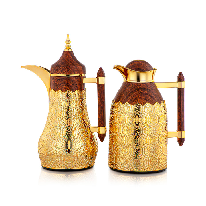 Almarjan 2 Pieces Vacuum Flask Set Wood & Gold - CBL + CBM-DWG