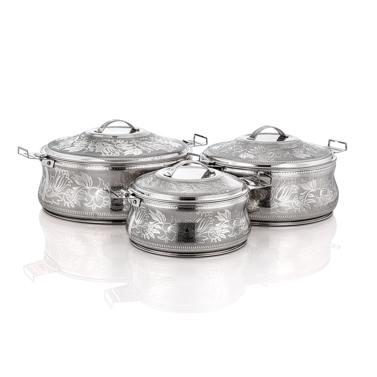 Almarjan 3 Pieces Boshra Collection Stainless Steel Hot Pot Silver - H23E9